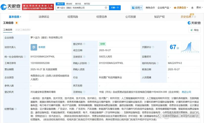 萬人民幣,經營范圍包括人工智能基礎軟件開發,人工智能應用軟件開發